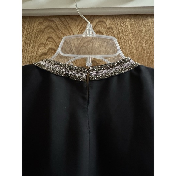 Zara Double Layer Black Blouse Short Sleeve Embellished Collar Preppy Sheer Sz S - Picture 6 of 8